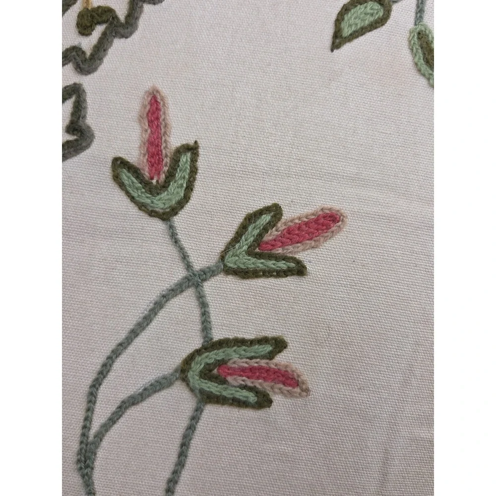 Crewel Embroidered‎ Pillow Fringe Jacobean French 20